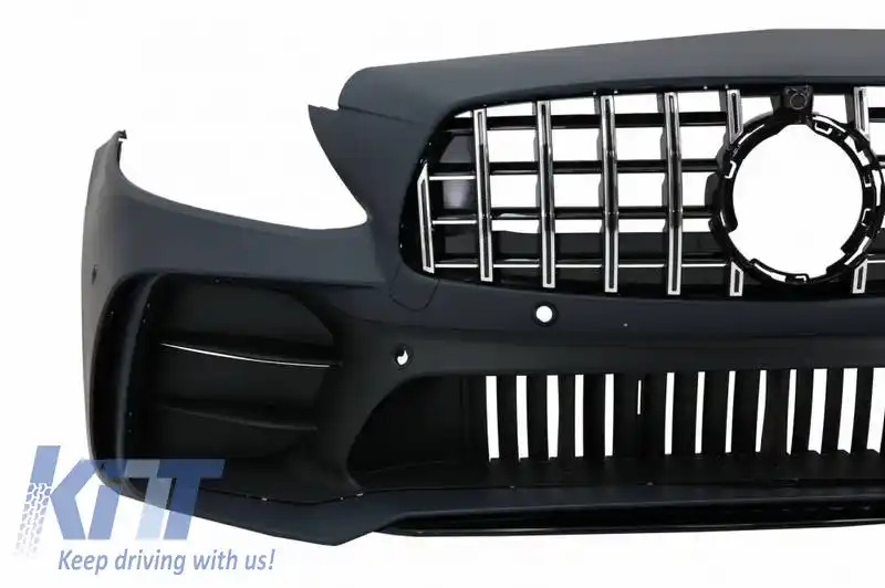 Bara frontală potrivită pentru Mercedes-Benz C-Class C205/W205 14-21 GTR Look (Black Mamba) cu grilă neagră/ crom (Black Mamba)-image-6319248