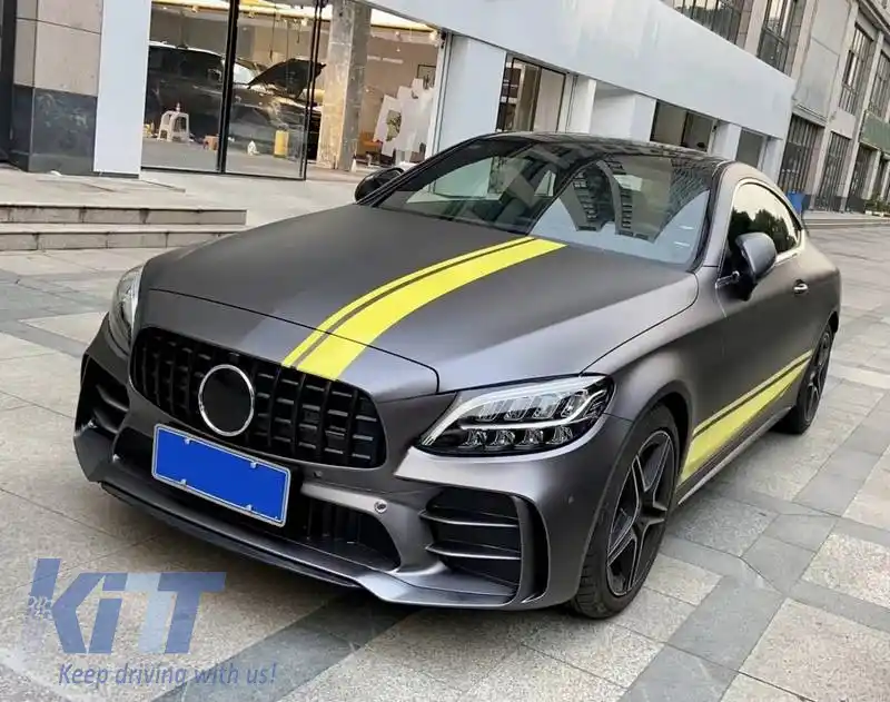 Bara frontală potrivită pentru Mercedes-Benz C-Class C205/W205 14-21 GTR Look (Black Mamba) cu grilă neagră/ crom (Black Mamba)-image-6319253
