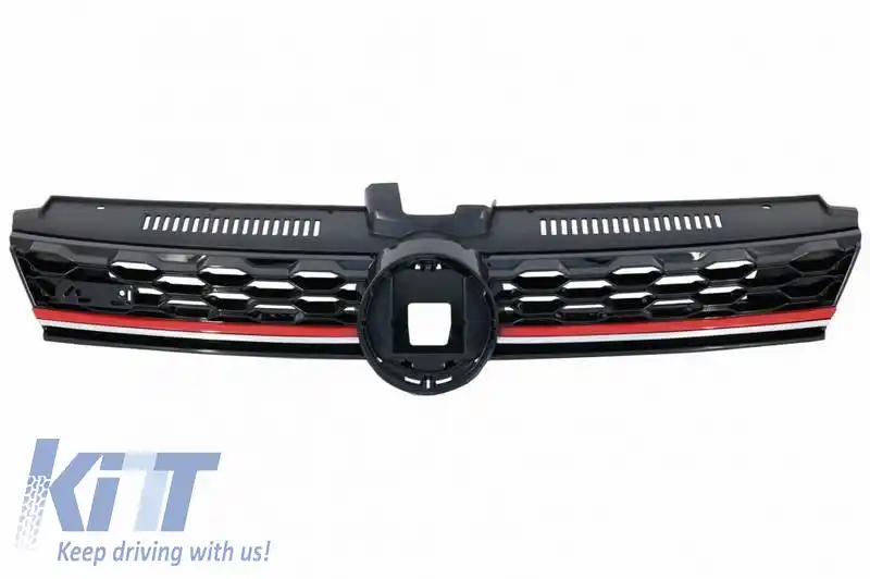 Bara frontală potrivită pentru VW Golf VII (7) 13-17 Upgrade la aspectul GTI 7.5 17-19 Set cu grilă și lumini de ceață LED-image-6315332