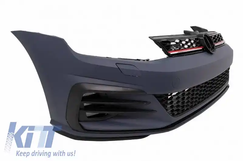 Bara frontală potrivită pentru VW Golf VII (7.5) 17-20 Facelift cu lumini de ceață LED aspect GTI și grilă-image-6298980