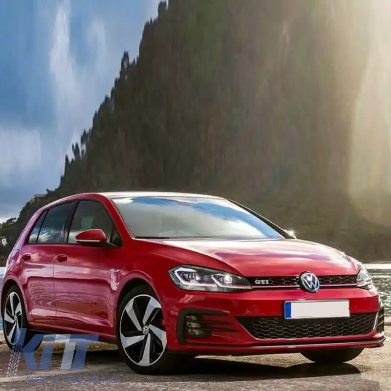 Bara frontală potrivită pentru VW Golf VII (7.5) 17-20 Facelift cu lumini de ceață LED aspect GTI și grilă-image-6298988