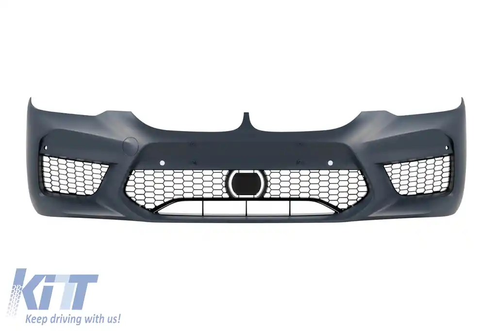 image-77-Bara frontală tip M5 potrivită pentru BMW Seria 5 G30, G31 2017-2019, cu grilaj pentru ACC, cu deschideri pentru PDC