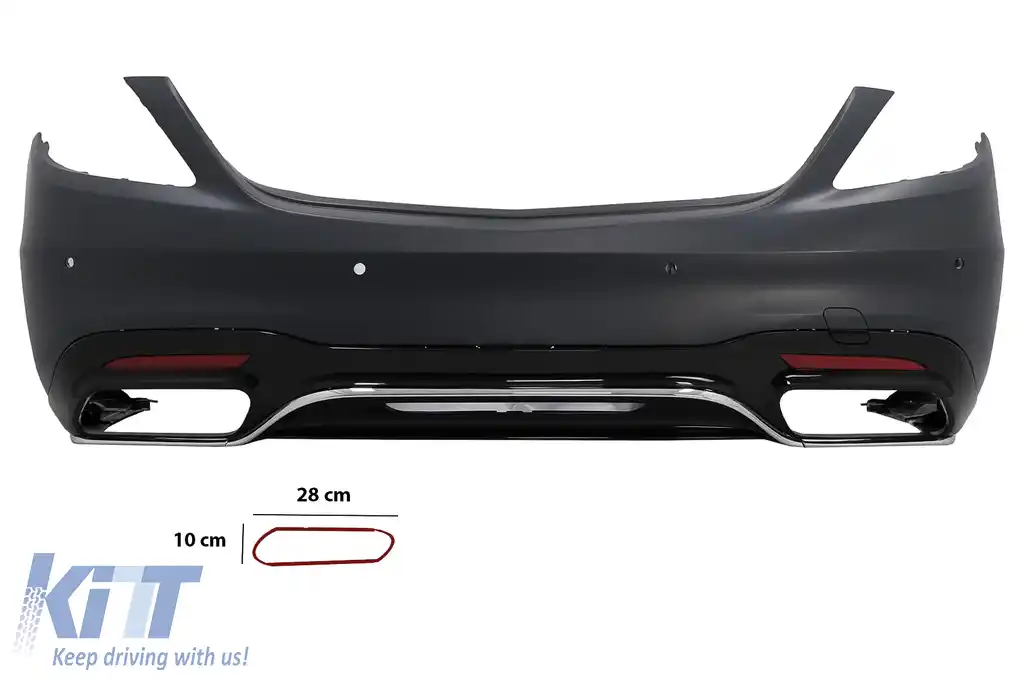 Bara Spate cu Difuzor si Ornamente tobe Negru Emerald compatibil cu Mercedes S-Class W222 Facelift (07.2017-08.2020) Sedan-image-6093128