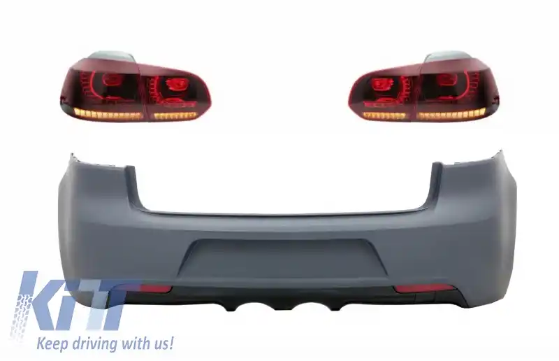 Bara Spate cu Stopuri Full LED compatibil cu VW Golf 6 VI (2008-2013) R20 Design Rosu Fumuriu cu Semnal Dinamic