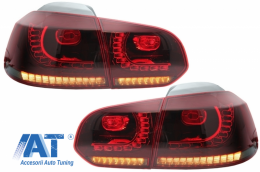 Bara Spate cu Stopuri Full LED compatibil cu VW Golf 6 VI (2008-2013) R20 Design Rosu Fumuriu cu Semnal Dinamic-image-6051222