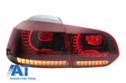 Bara Spate cu Stopuri Full LED compatibil cu VW Golf 6 VI (2008-2013) R20 Design Rosu Fumuriu cu Semnal Dinamic-image-6051223