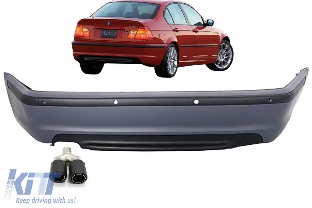 Bara Spate cu Toba Ornament Evacuare Fibra Carbon Mat compatibil cu BMW Seria 3 E46 4D Sedan (1998-2004) M-Technik Design