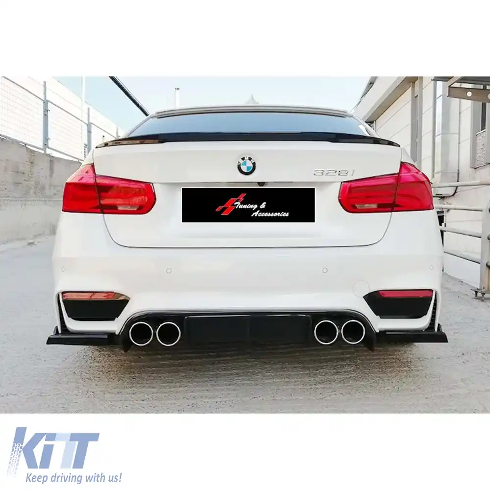 image-28-Bara spate potrivită pentru F30 M3, flapsuri de colț L+R în negru lucios, plastic vidat / 2012-2018