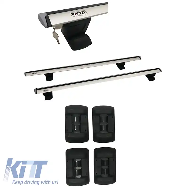 Barele de acoperiș din aluminiu Aerodynamic Rackit RK009C-135cm Set universal cu puncte de fixare cu kit de fixare Argintiu 2 bucăți-image-6314911