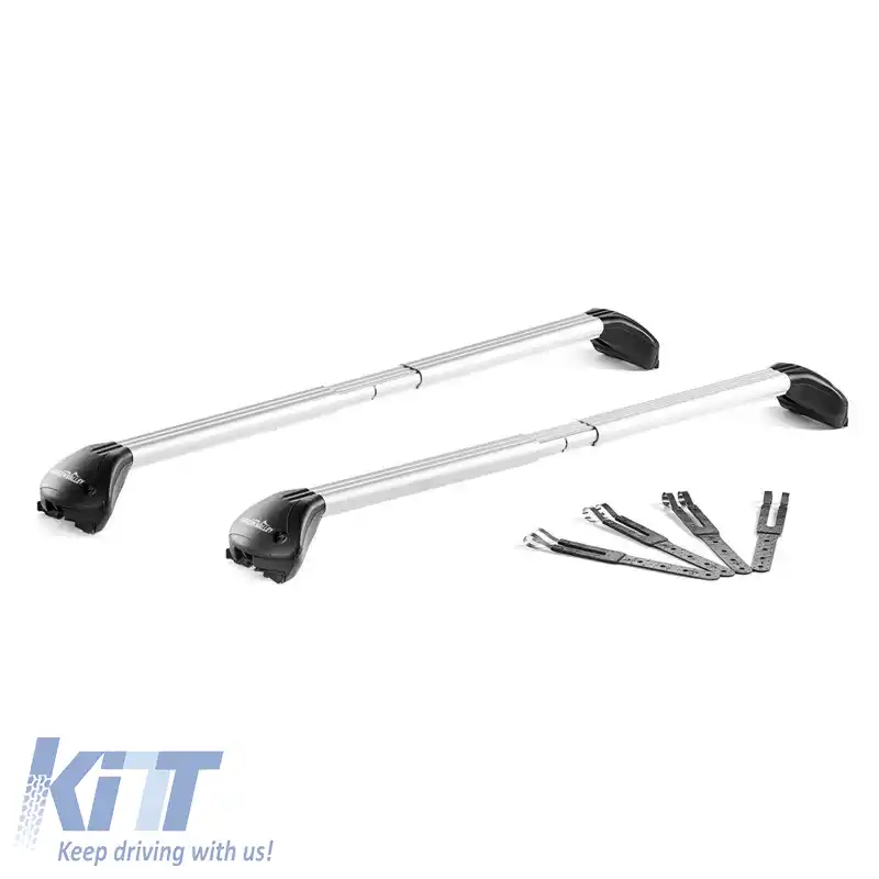 Barele de acoperiș din aluminiu Green Valley Freeline Sistem de balustradă universal cu kit de fixare argintiu 2 bucăți-image-6329343