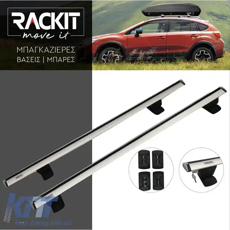 Barele de acoperiș din aluminiu Rackit RK009C-135cm set universal cu puncte de fixare și kit de montare argintiu 2 bucăți-image-6313900