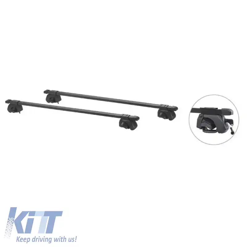 Barele de acoperiș din oțel universale 125cm set sistem de balustradă cu kit de fixare negru 28006 2 bucăți-image-6306074