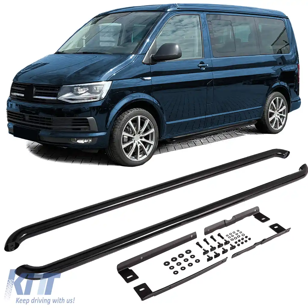 Barele laterale tuburi din oțel inoxidabil negru, potrivite pentru VW T5 T6 T6.1 cu ampatament lung