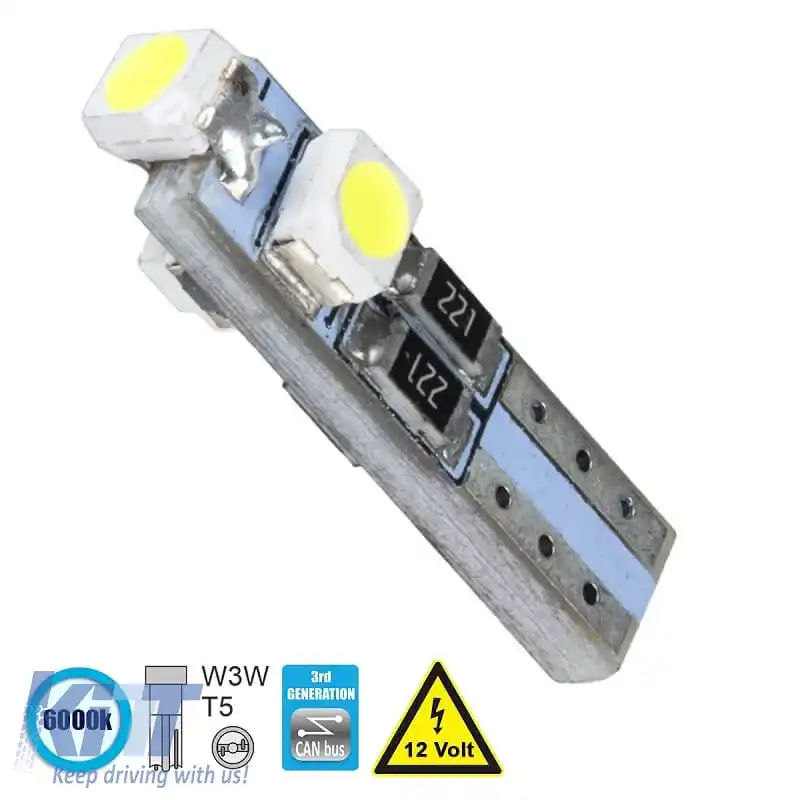 Bec Led T5 3 Led 12volți 0.6watt Canbus Culoare Albă 1buc
