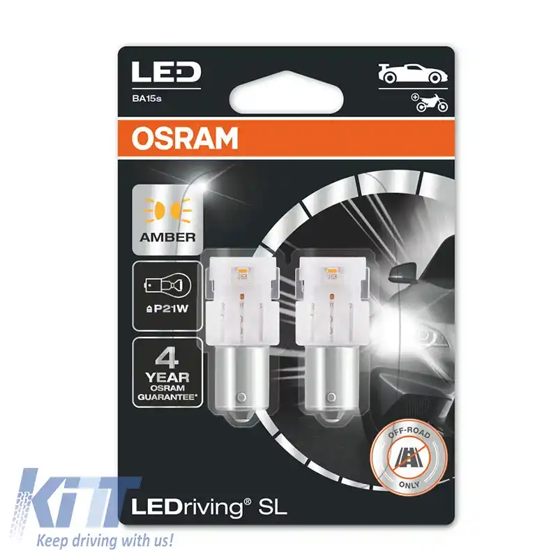 Becuri de semnalizare LED P21W BA15S portocalii 12volți 1.3 wați Osram 7506DYP-02B 2buc-image-6296361