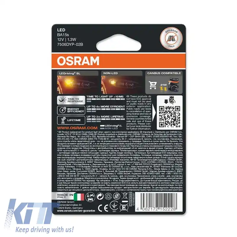Becuri de semnalizare LED P21W BA15S portocalii 12volți 1.3 wați Osram 7506DYP-02B 2buc-image-6296362