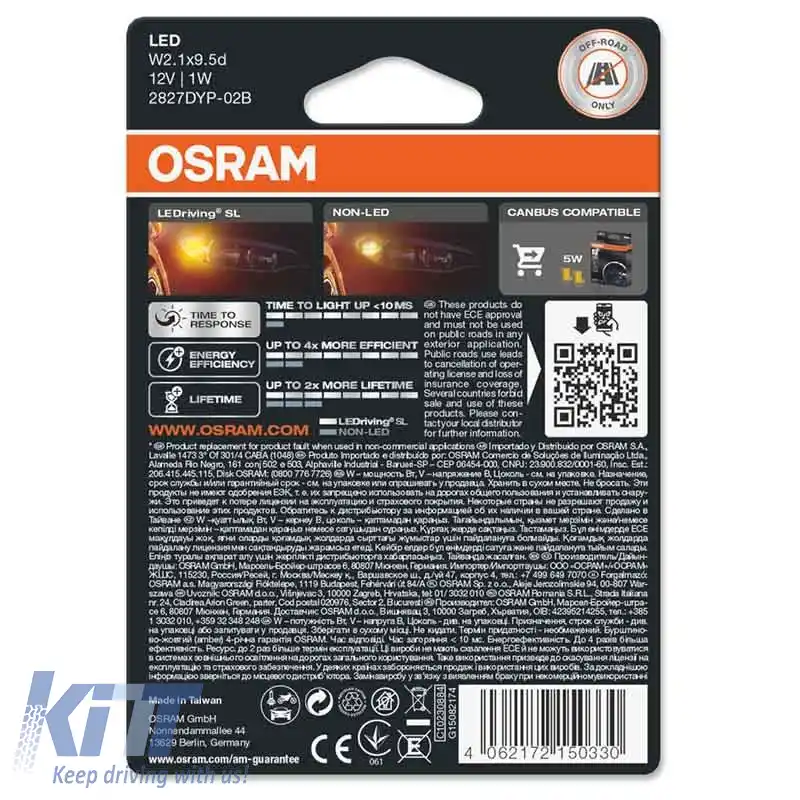 Becuri de semnalizare LED T10 12volți 1watt portocalii Osram 2827DYP-02B 2buc-image-6296470