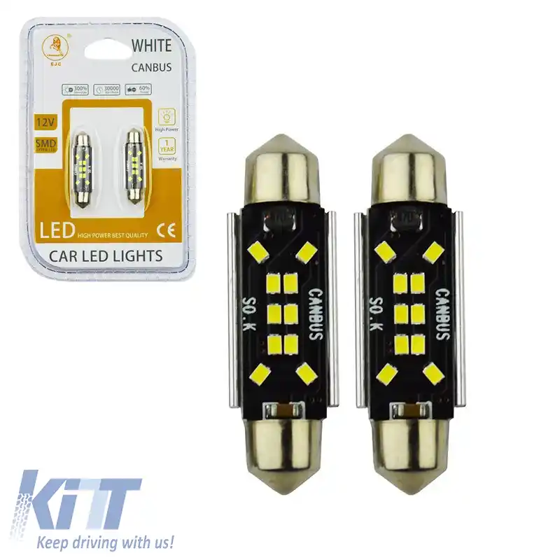 Becuri LED Festoon 41mm 10 Leds 12volți C5W Canbus Alb Auto GS 600485 2buc 16947