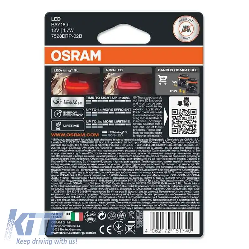 Becuri LED P21/5W BAY15D Duble 12volți 1.7 wați Roșu Osram 7528DRP-02B 2buc-image-6296439