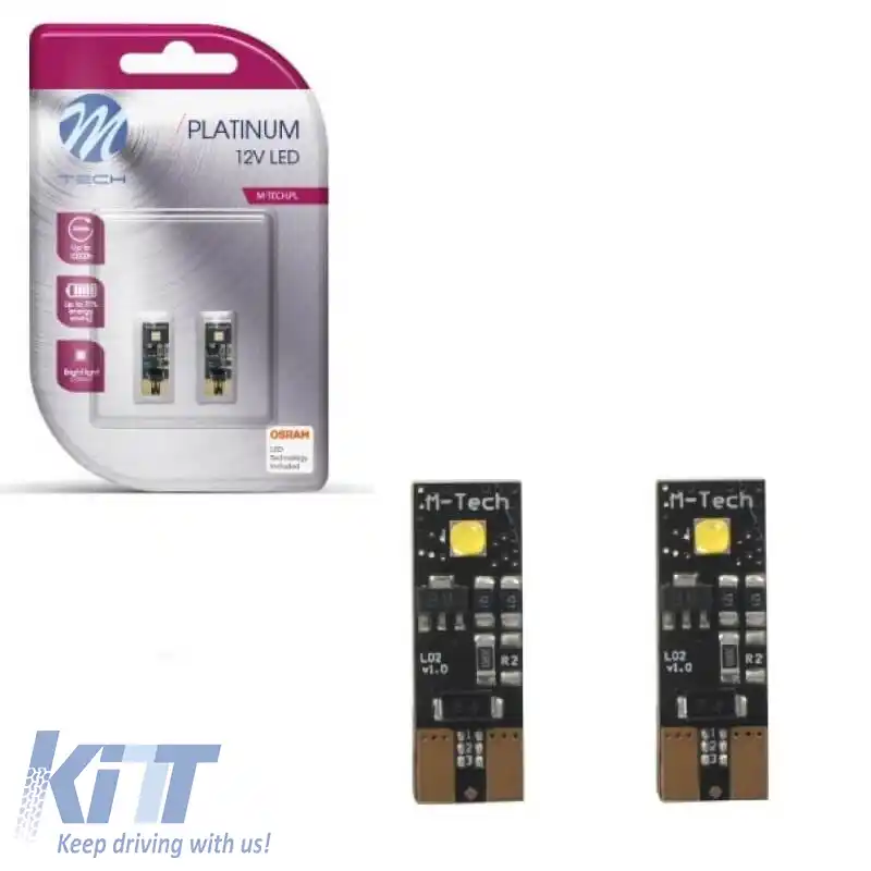 Becuri LED T10 12volți 2 SMD LED Canbus culoare albă M-Tech LB802W 2buc