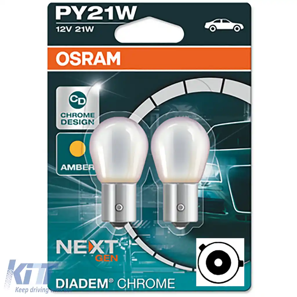 Becuri Osram Diadem BAU15s cromate pentru semnalizatoare, lumini de poziție, pini offset