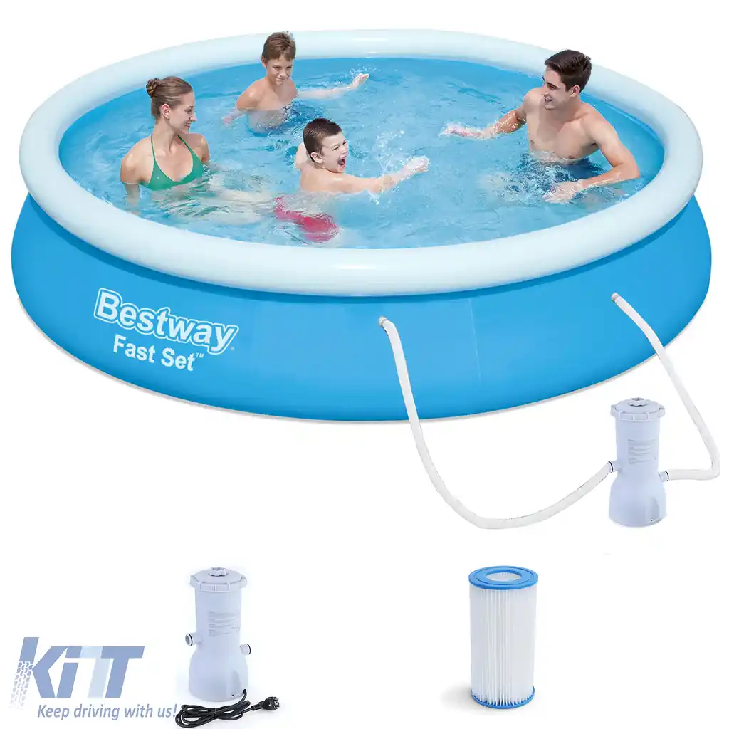 BESTWAY 366x76cm Piscină Rotundă Fast Set cu Pompa de Filtru completă