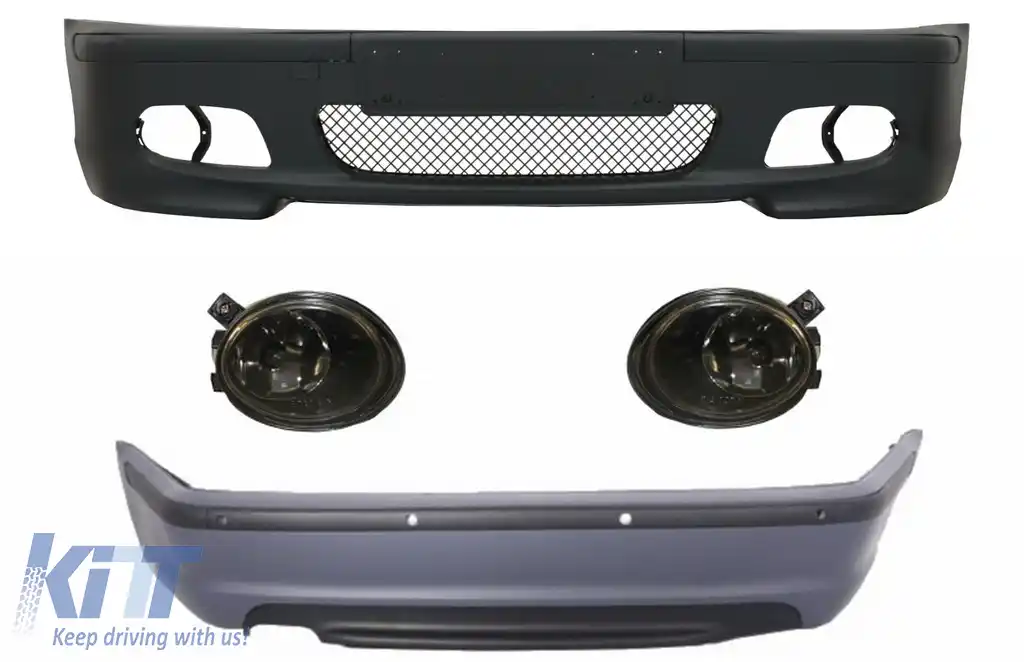 Body Kit Bara fata Bara spate cu PDC compatibil cu BMW Seria 3 E46 4D (1998-2004) si Proiectoare de culoare Fumuriu M-technik Design