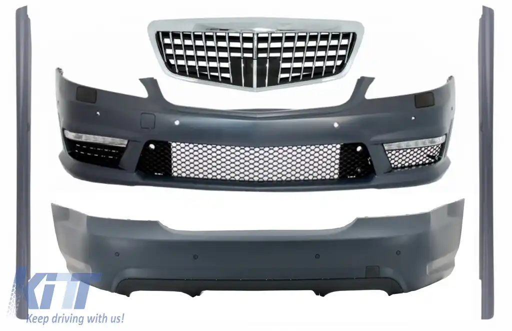 image-10-Body Kit compatibil cu Mercedes S-Class W221 (2005-2012) Bara Fata si Bara spate cu Grila Centrala si Praguri laterale S63 S65 Design