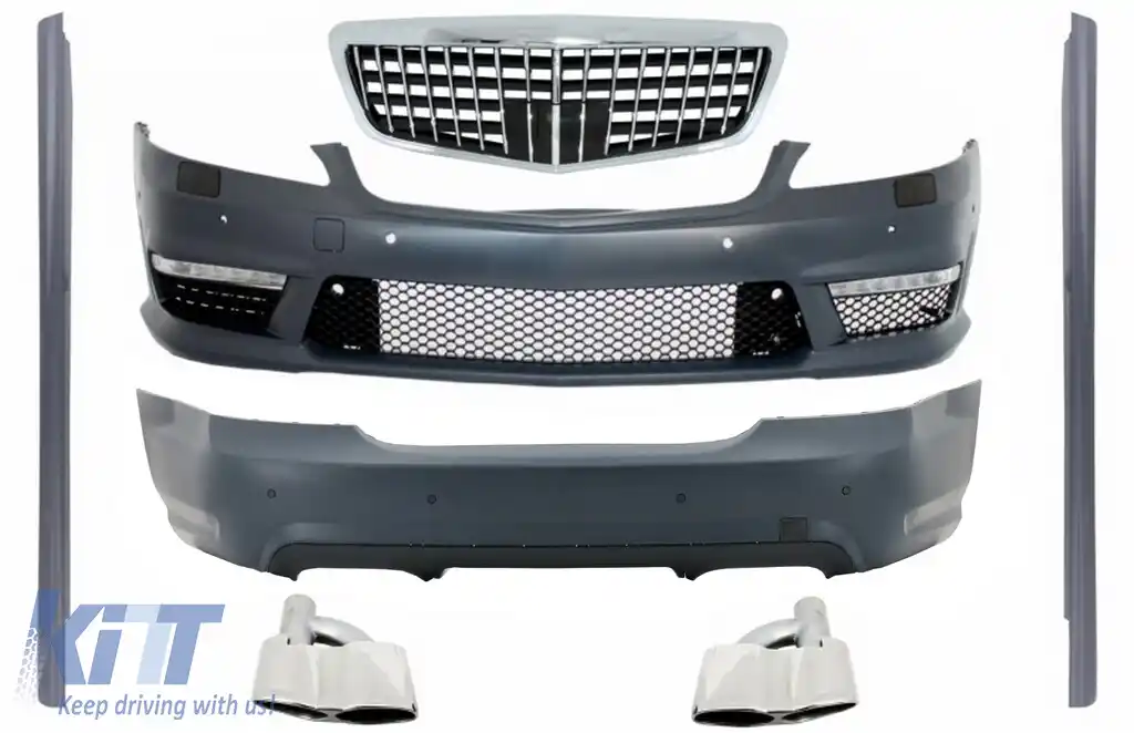 image-11-Body Kit compatibil cu Mercedes S-Class W221 (2005-2012) Bara Fata si Bara spate cu Tobe Ornamente si Praguri laterale S63 S65 Design