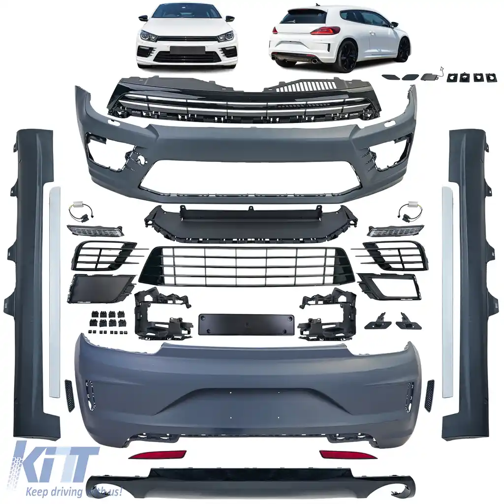 Bodykit R-look bara, fuste laterale, grilă, DRL, potrivit pentru VW Scirocco III Facelift 14-17