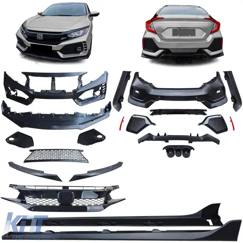 Bodykit TR bare frontale, praguri laterale, grilă potrivite pentru Honda Civic FC 16-20 sedan