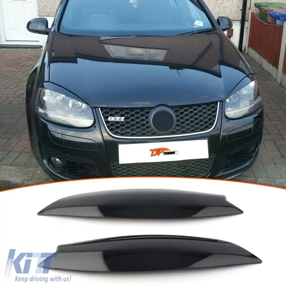 image-30-Borduri faruri pentru Golf 5 din ABS negru lucios / 2003 - 2009
