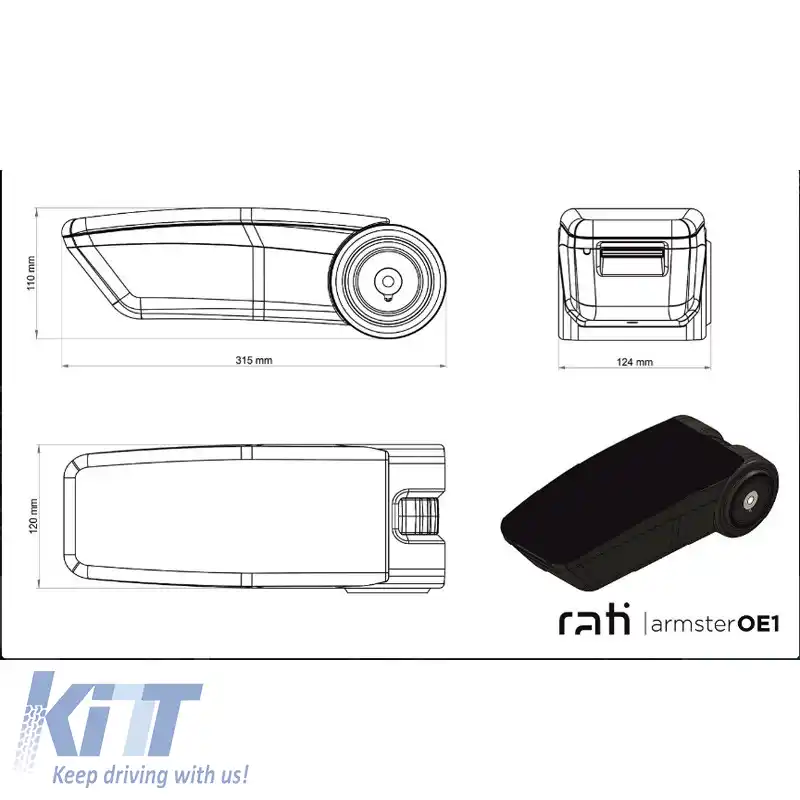 Brățară de cot Armster OE1 cu USB potrivită pentru Dacia Duster 2018-2019 cu suport de cot original de culoare neagră-image-6292919