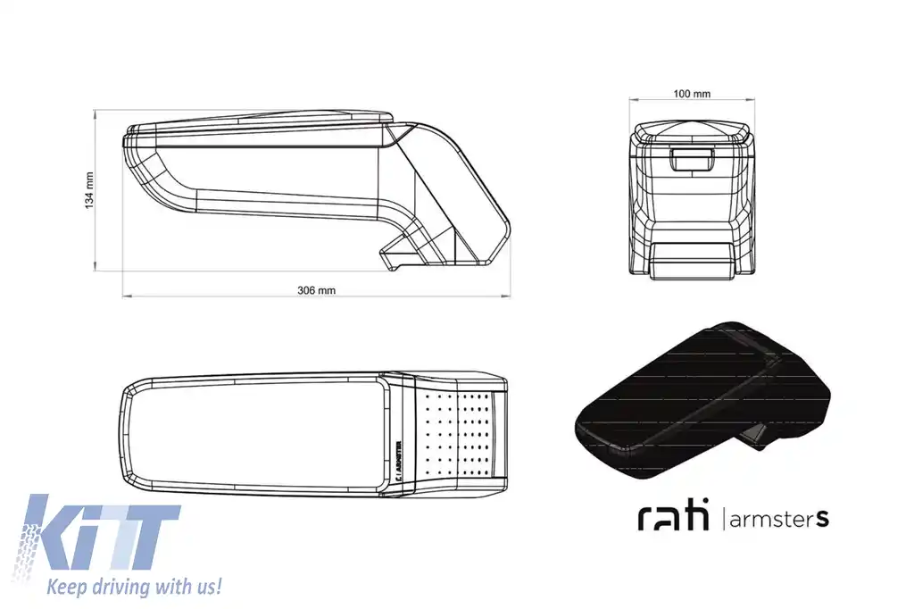 Brațul de sprijin Rati model Armster S cu piele eco neagră potrivit pentru Dacia Spring după 2021