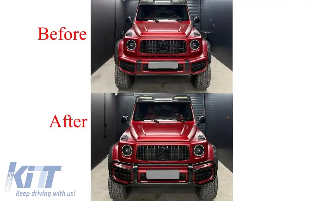 BullBar Bare Protectie compatibil cu Mercedes G-Class Facelift W463 W464 G63 (2018-) Negru Lucios-image-6127421