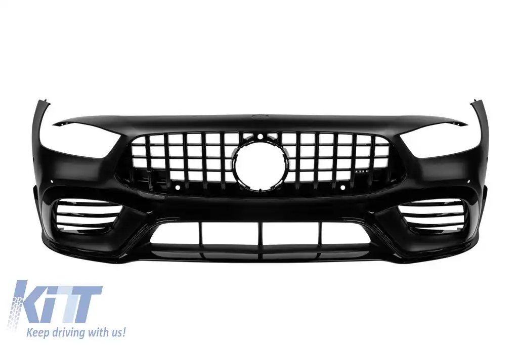 Bumper frontal A Design tip GT63 cu grilaj de lac negru tip GT potrivit pentru Mercedes A Design GT Coupe cu 4 uși după 2019