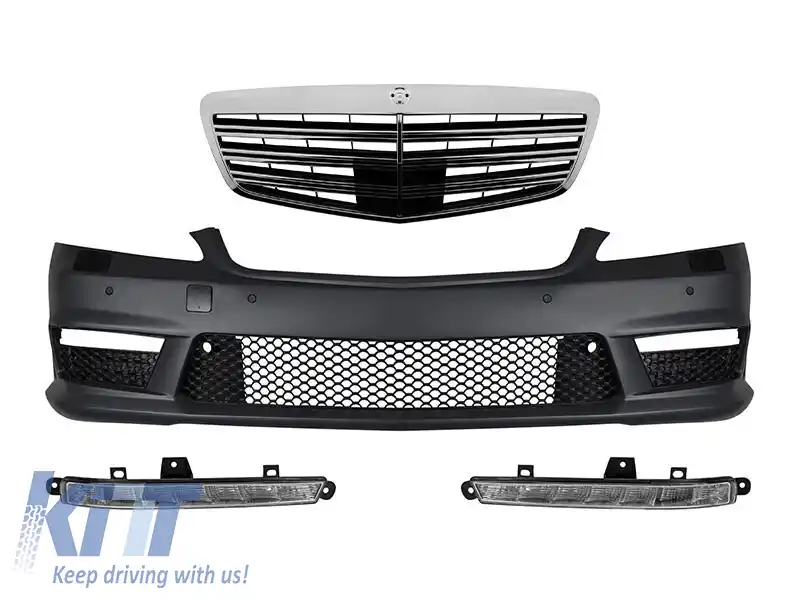 image-48-Bumper frontal A Design tip S63, S65 cu grilă crom/neagră potrivit pentru Mercedes S-Class W221 2006-2013 cu lumini de zi