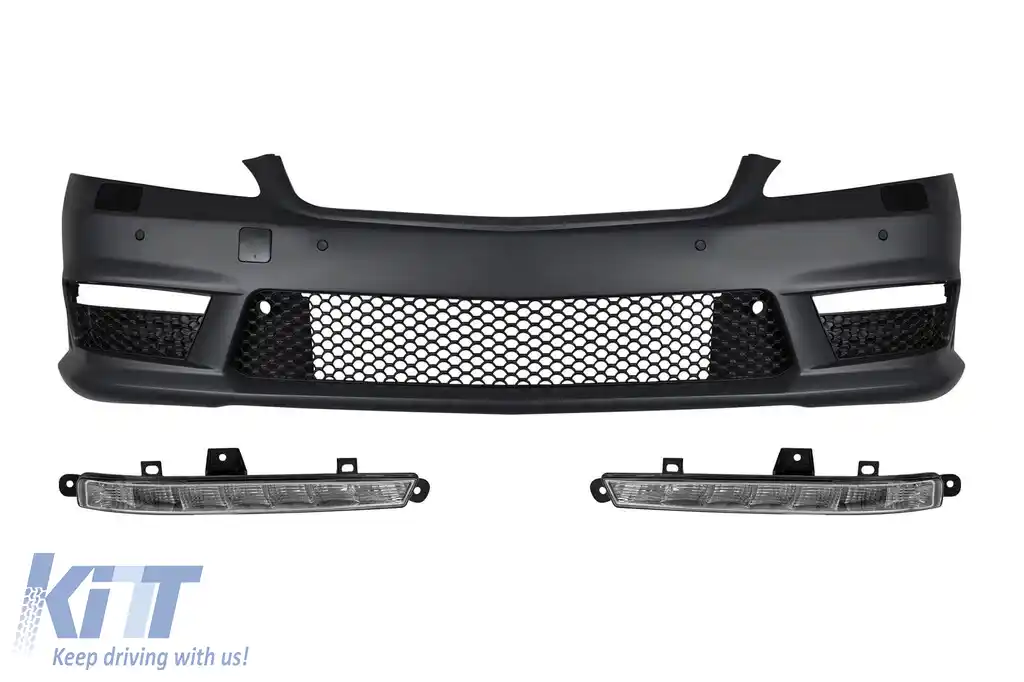 Bumper frontal A Design tip S63, S65 cu grilă crom/neagră potrivit pentru Mercedes S-Class W221 2006-2013 cu lumini de zi-image-6149890