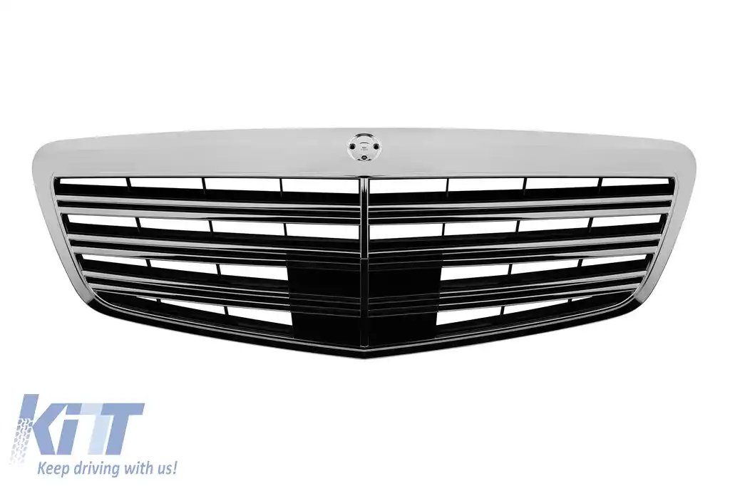 Bumper frontal A Design tip S63, S65 cu grilă crom/neagră potrivit pentru Mercedes S-Class W221 2006-2013 cu lumini de zi-image-6149895