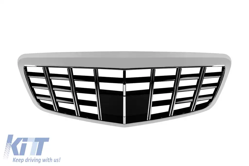 Bumper frontal A Design tip S63, S65 cu grilă Brabus crom/negru, potrivit pentru Mercedes S-Class W221 2006-2013 cu lumini de zi-image-6149921