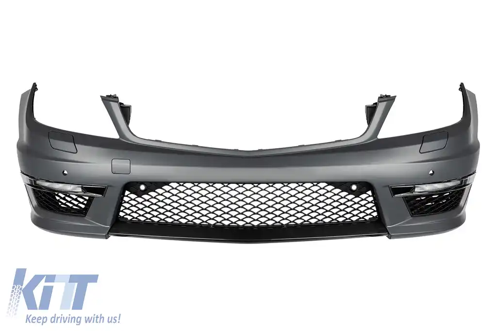 Bumper frontal design A potrivit pentru Mercedes C-Class W204 2007-2014 sedan, break cu PDC, cu duze de spălare, cu lumini de zi DRL