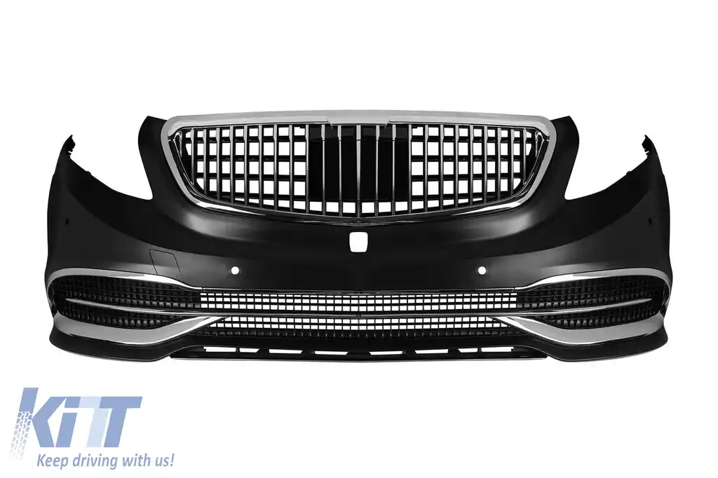 Bumper frontal tip MB design potrivit pentru Mercedes V-Class W447 2014-2023 cu elemente cromate