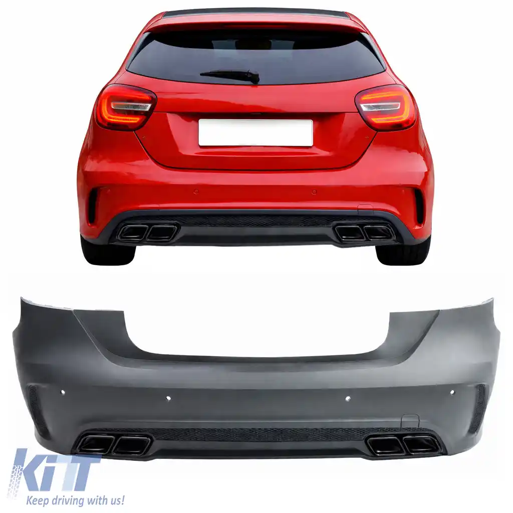 Bumper sportiv spate + difuzor + tevi de evacuare potrivite pentru Mercedes A-Class W176 2012-2018
