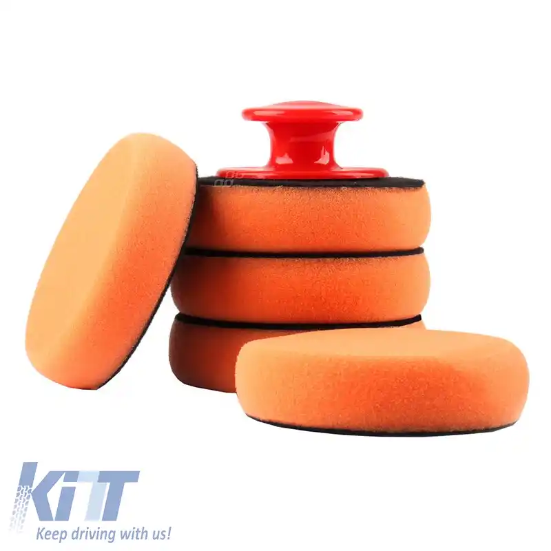 Bureți de polisat cu mâner 10cm Set de 6 bucăți culoare portocalie-image-6306202