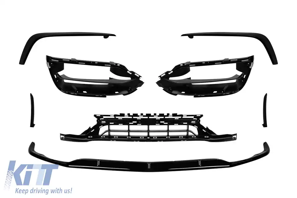 C63S aditivi pentru bara frontală C63 A Design potrivită pentru Mercedes Clasa C W205 sedan, S205 break 2019-2020, lac negru