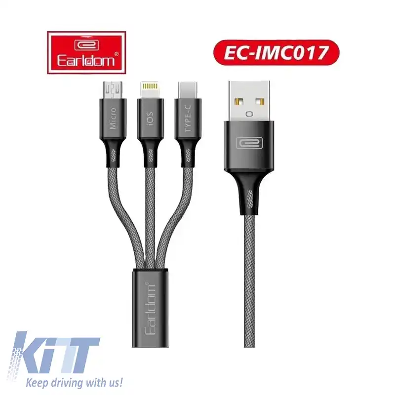 Cablu de Încărcare & Date USB Earldom EC-IMC017 3 În 1 Carbon 1.2m 1 Bucată-image-6328992