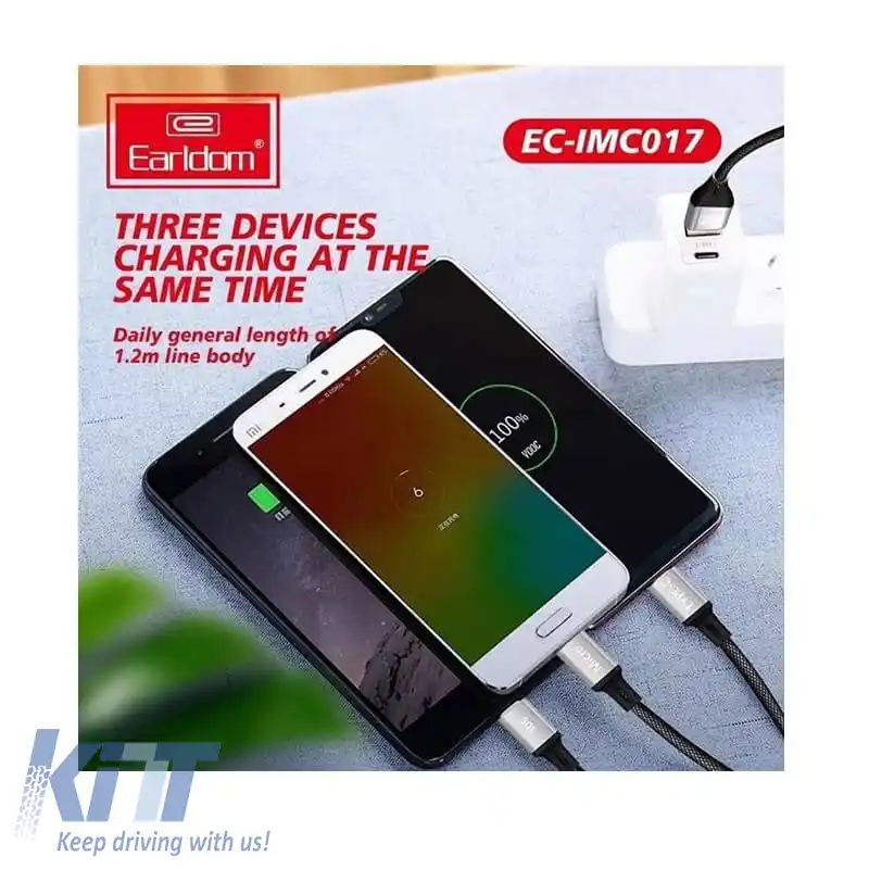 Cablu de Încărcare & Date USB Earldom EC-IMC017 3 În 1 Carbon 1.2m 1 Bucată-image-6328994