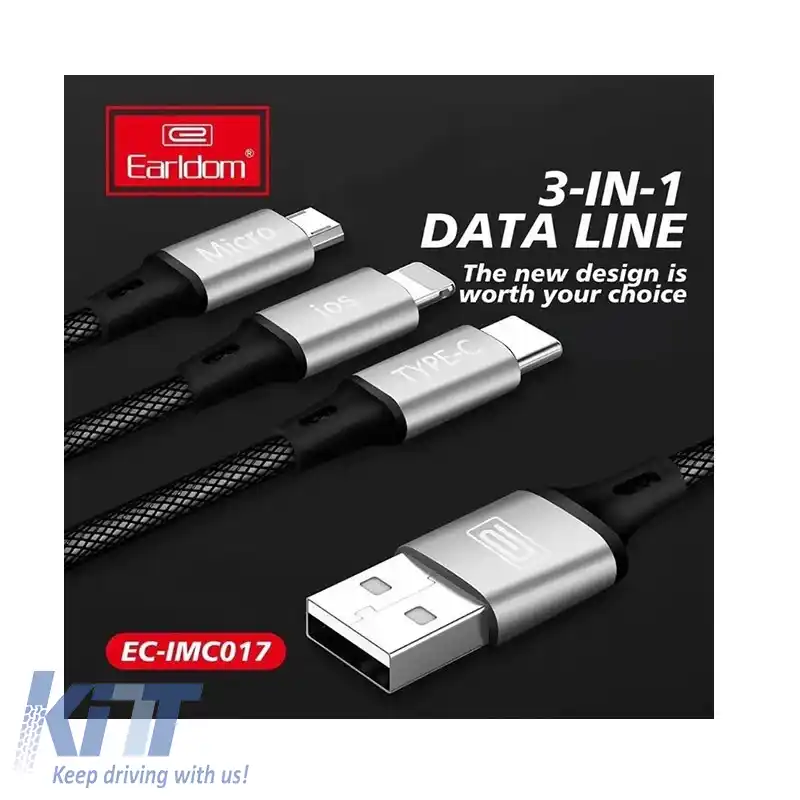 Cablu de Încărcare & Date USB Earldom EC-IMC017 3 În 1 Carbon 1.2m 1 Bucată-image-6328995