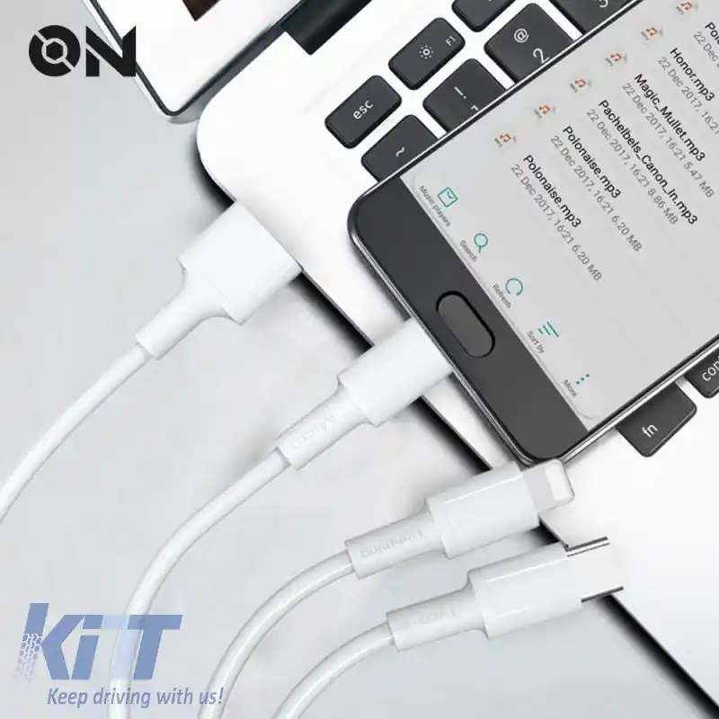 Cablu de Încărcare Rapidă USB 3 în 1 potrivit pentru Lightning, Micro, Type-C, Alb, 120cm ON Accesorii Mobile, 1 Bucată-image-6322743