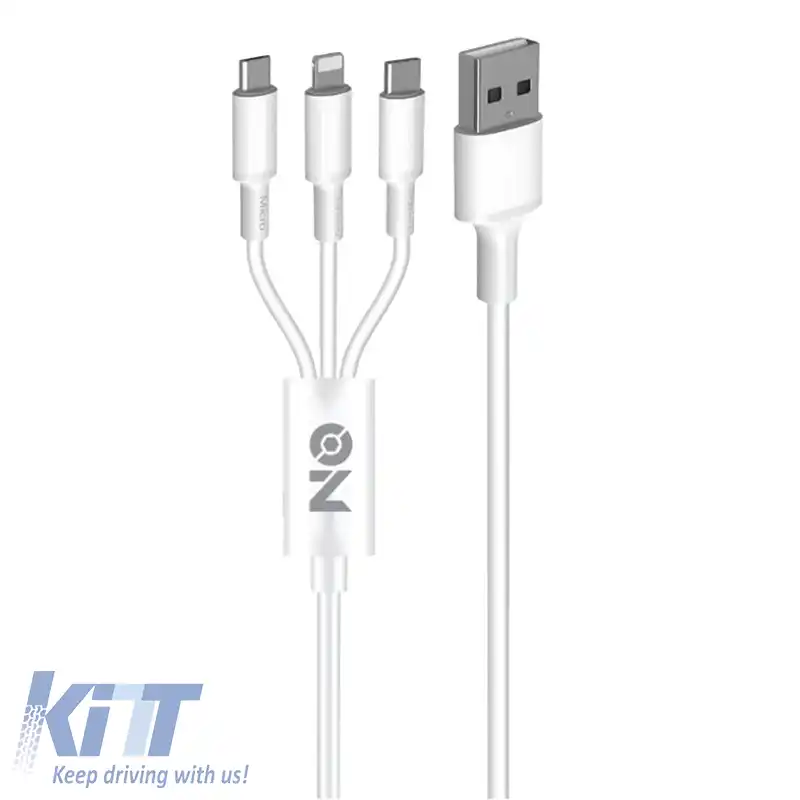 Cablu de Încărcare Rapidă USB 3 În 1 Potrivit pentru Lightning, Micro, Type-C, Alb, 120cm PE Accesorii Mobile, 1 Bucată-image-6322236